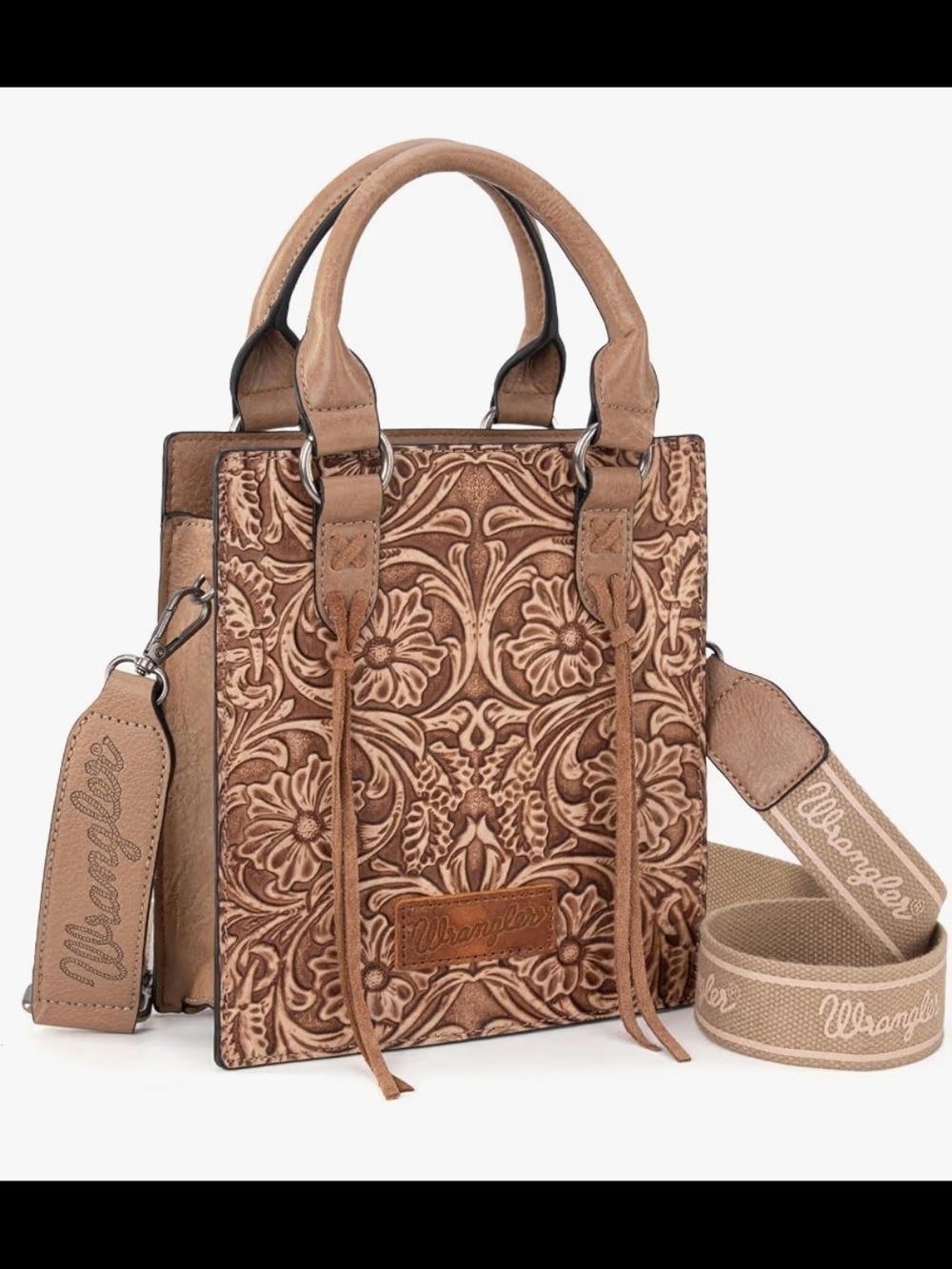 Wrangler Tooled Floral Embossed Tan Crossbody Bag